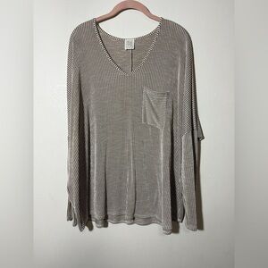 Nellie Mae Boutique Brown Ribbed Striped V-Neck Long Sleeve Top Size Medium